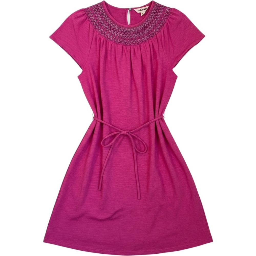 Boden Nina Embroidered Smocked Belted T-Shirt Dress Pink Multi Size US 8